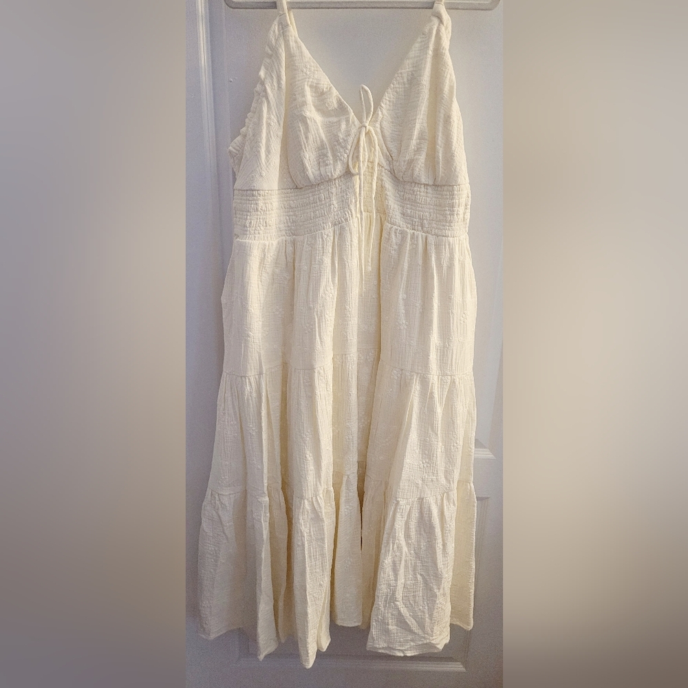 Women’s White Sundress - Elegant Tiered V-Neck Dress - Picture 4 of 11